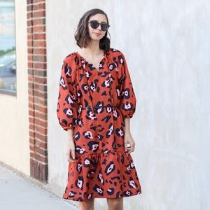 Handmade red leopard dress, oversized loose fit
